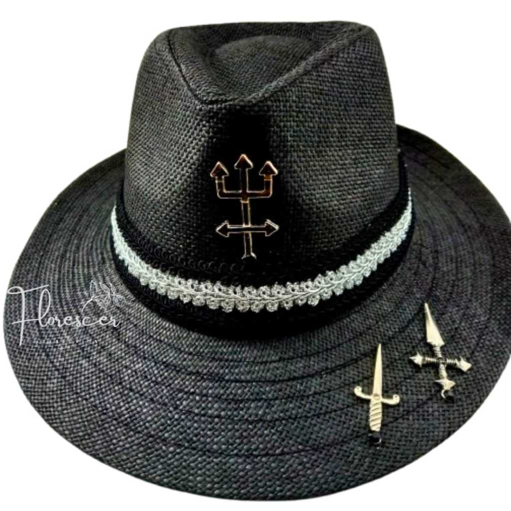 Chapéu Preto Aba Larga Exu Capa Preta Tranca Rua Veludo Lorde da Morte Meia Noite Umbanda e Candomblé