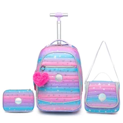 Kit Mochila Lancheira Termica Estojo Menina Escolar Rodinhas Juvenil