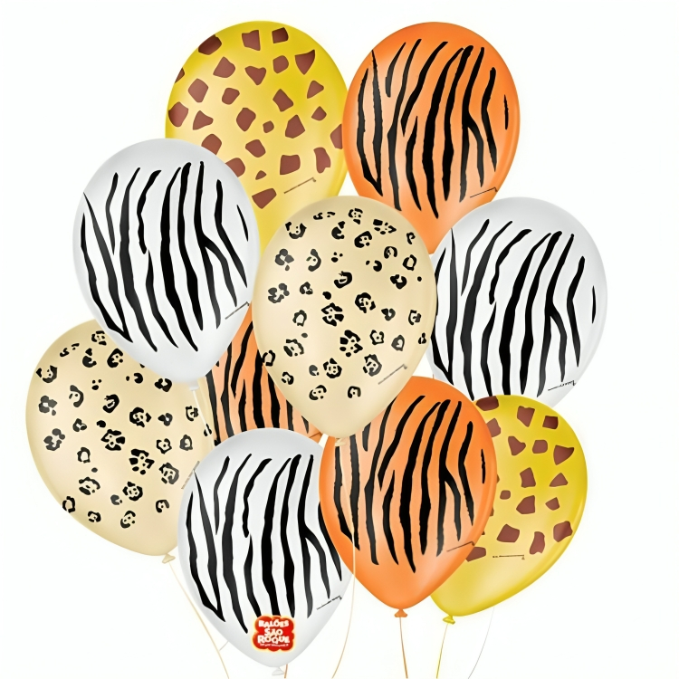 Balões São Roque Decorado Animais Safari Nº9 C/25un em Oferta na Shopee