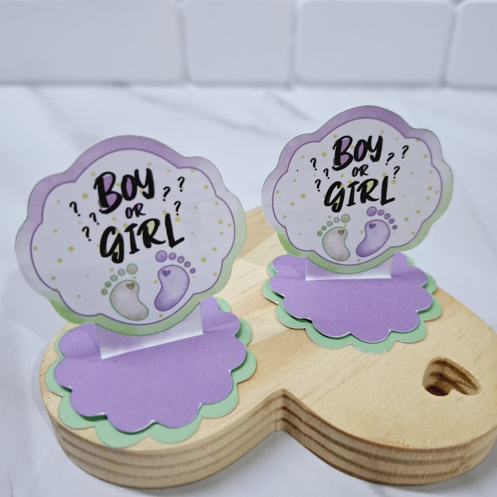 Aplique 3D- TAG Personalizados Chá Revelação Ursinho Verde e Lilás  - Chá de Bebê - Lembrancinha, mimo