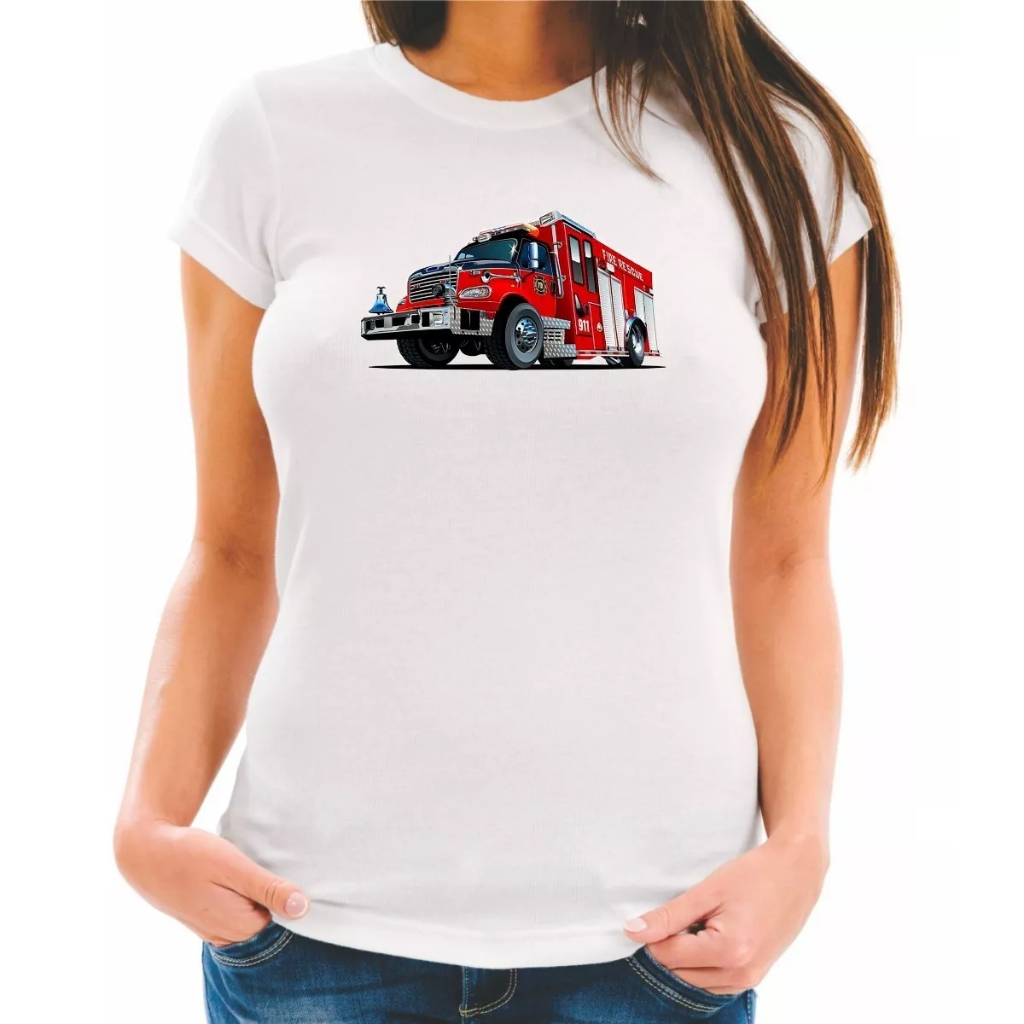 Camiseta Baby Look Estampa Transporte Caminhão Bombeiros 46