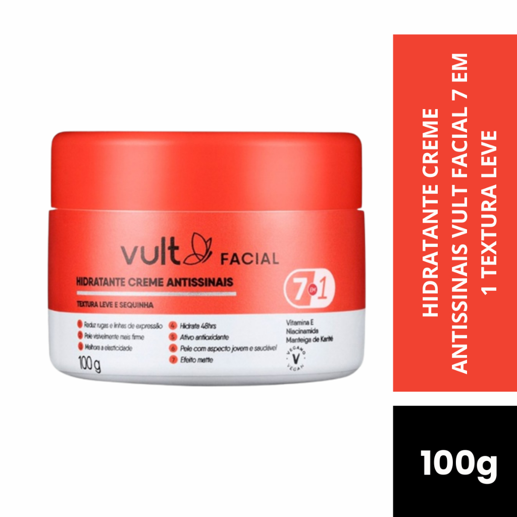 Pote de creme hidratante facial antissinais Vult de 100g