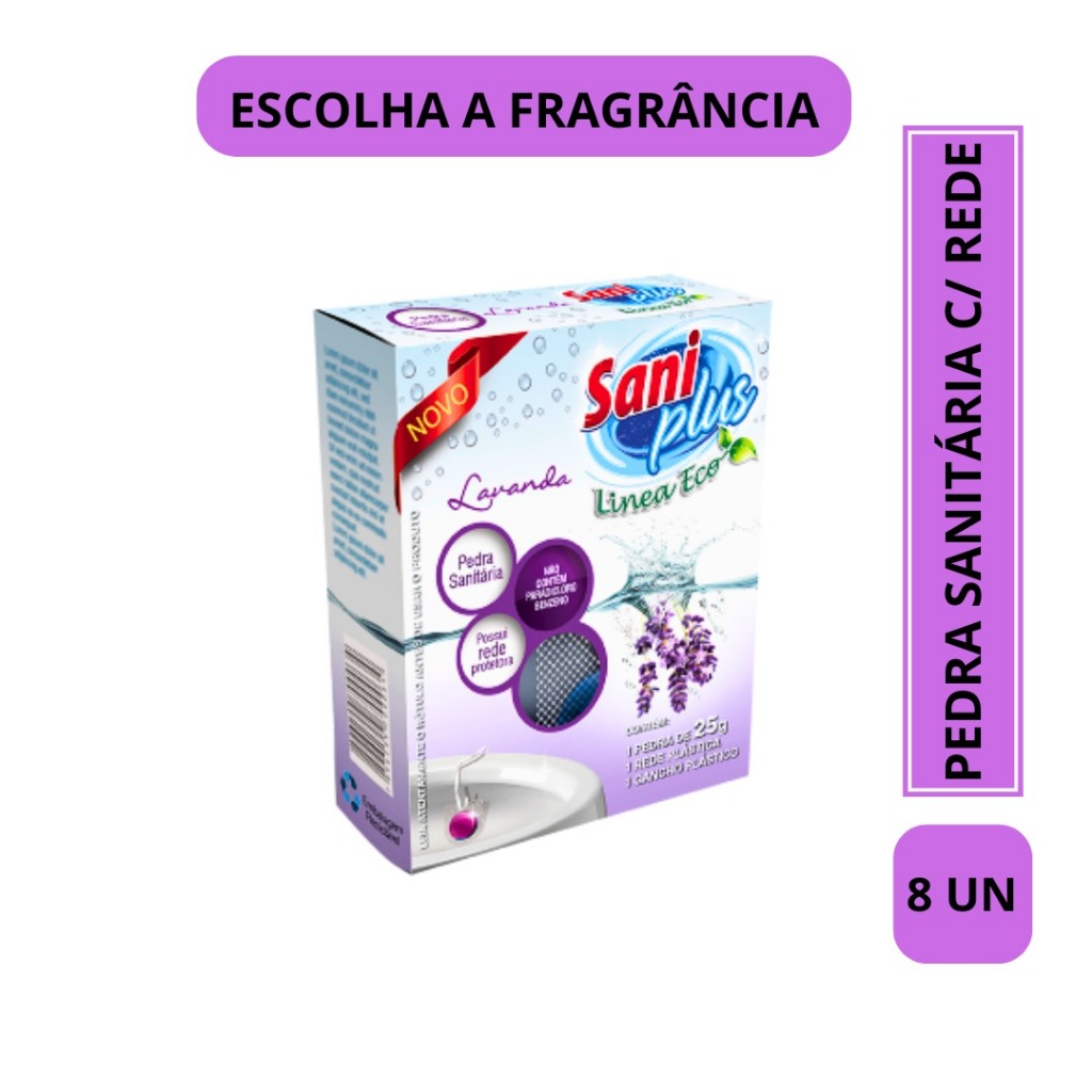KIT 08 X Pedra sanitária com redinha odorizante para vaso sanitário banheiro antibacteriano Saniplus