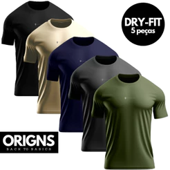 Kit 5 Camisetas Dry Fit Masculina Manga Curta Academia Treino Origns