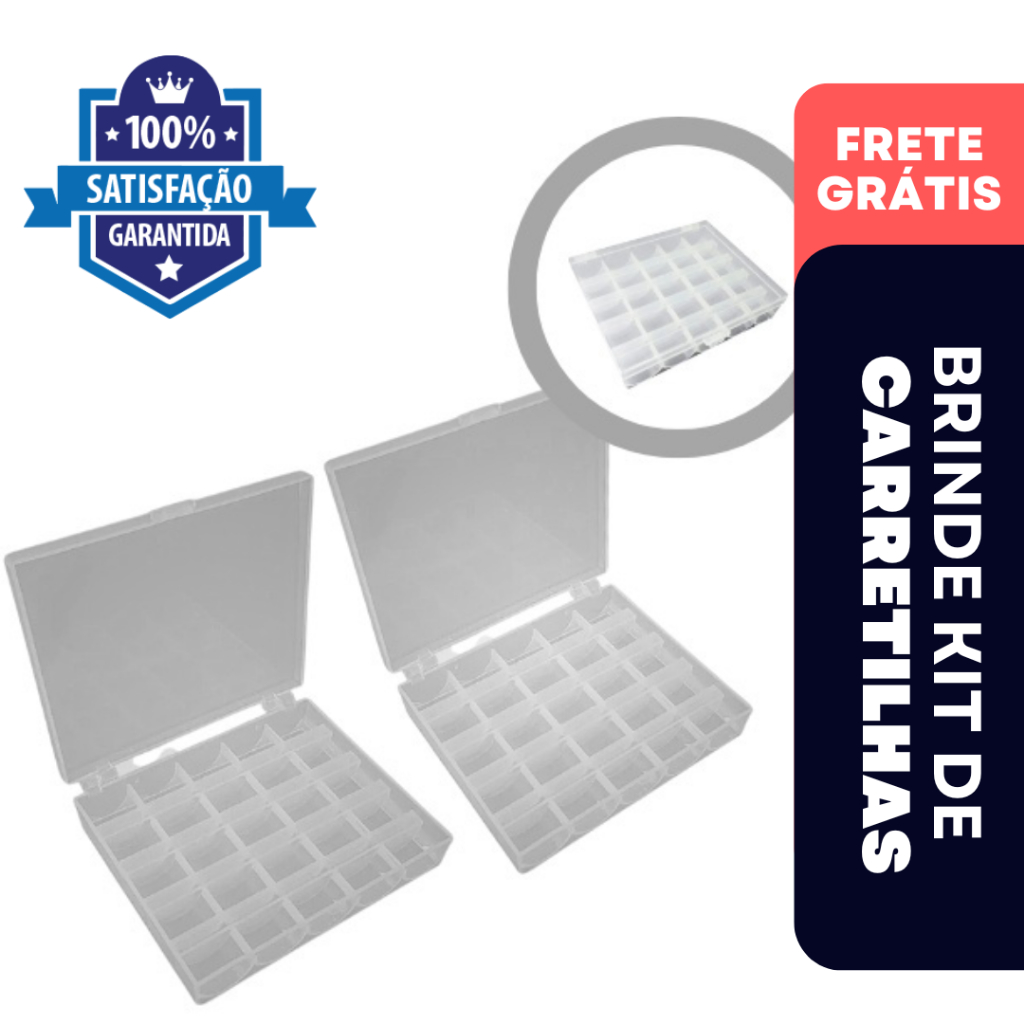 Kit 2 Estojos Plástico Organizador Bobina Carretilha Costura + Kit de Bobinas