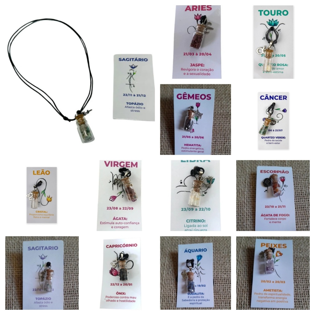 Moda Colar Pingente Signo Ajustável Garrafinha Com Pedra Natural