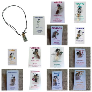 Moda Colar Pingente Signo Ajustável Garrafinha Com Pedra Natural