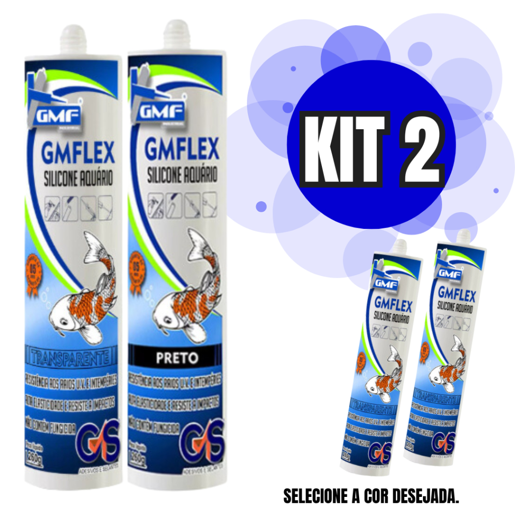 Kit 2 Unidades Silicone Aquario GMF Selante Transparente e Preto - 260GR em Oferta na Shopee