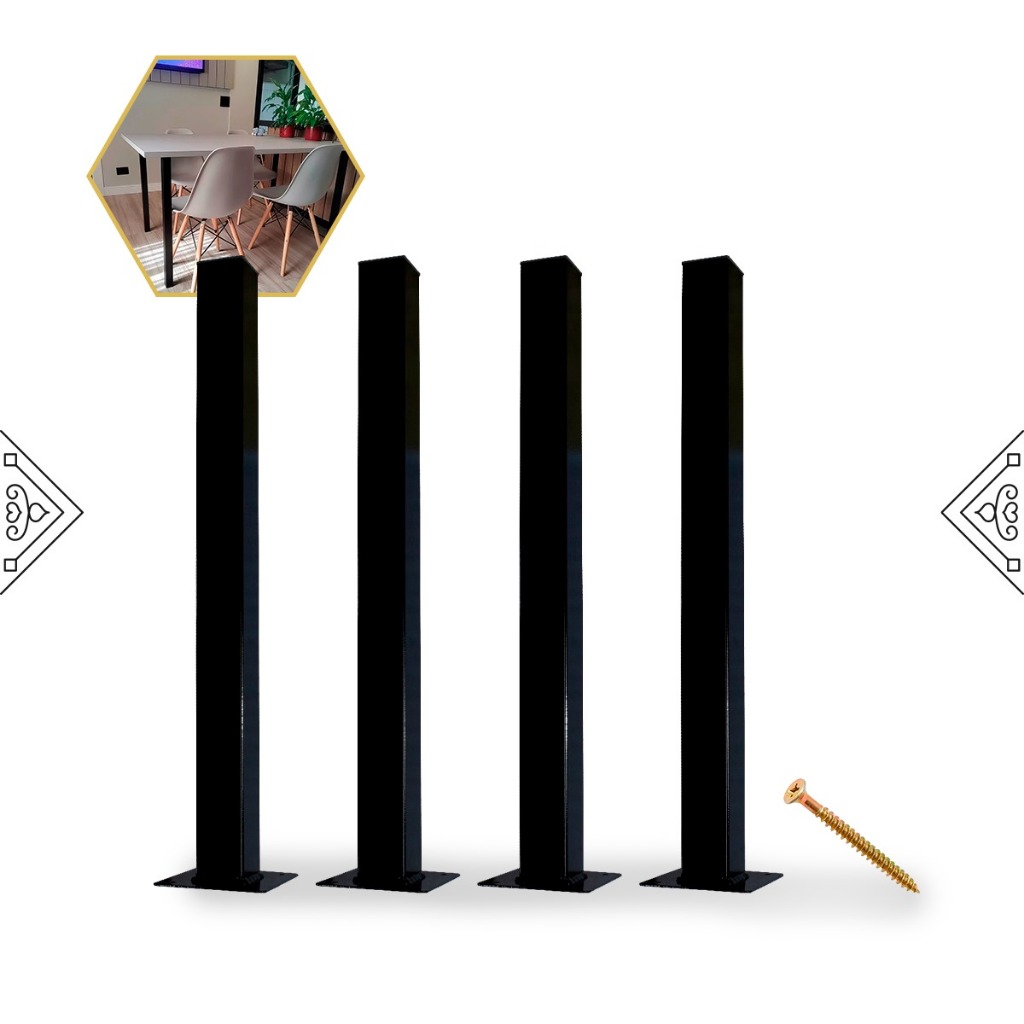 4 Pé Para Móveis Tubo Quadrado 75cm Modelo Cannes Slin Ideal Para Mesas Bares e Restaurante Bistrô Cozinha Área De Lazer