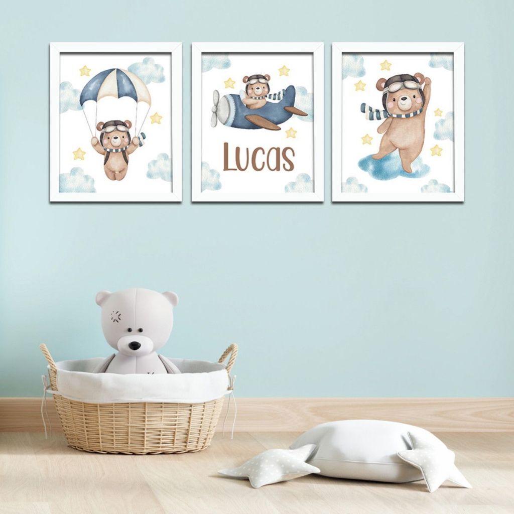 Quadro decorativo 40x60 3mm ursinho, infantil, menino decoração para quarto, sala e lar em Oferta na Shopee