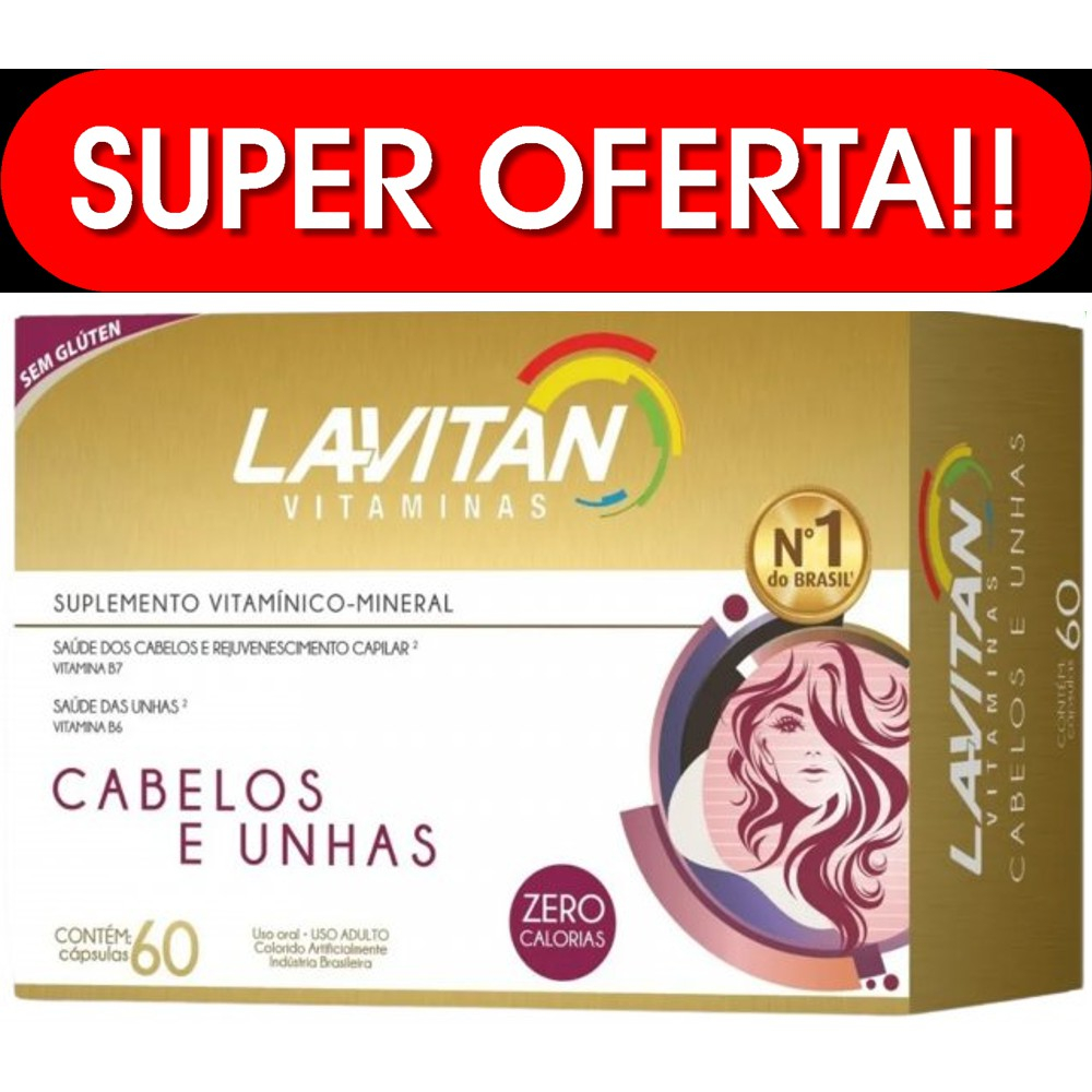 Lavitan Hair 60 Cápsulas Cabelos e Unhas - Biotina combate queda calvície fortalecimento