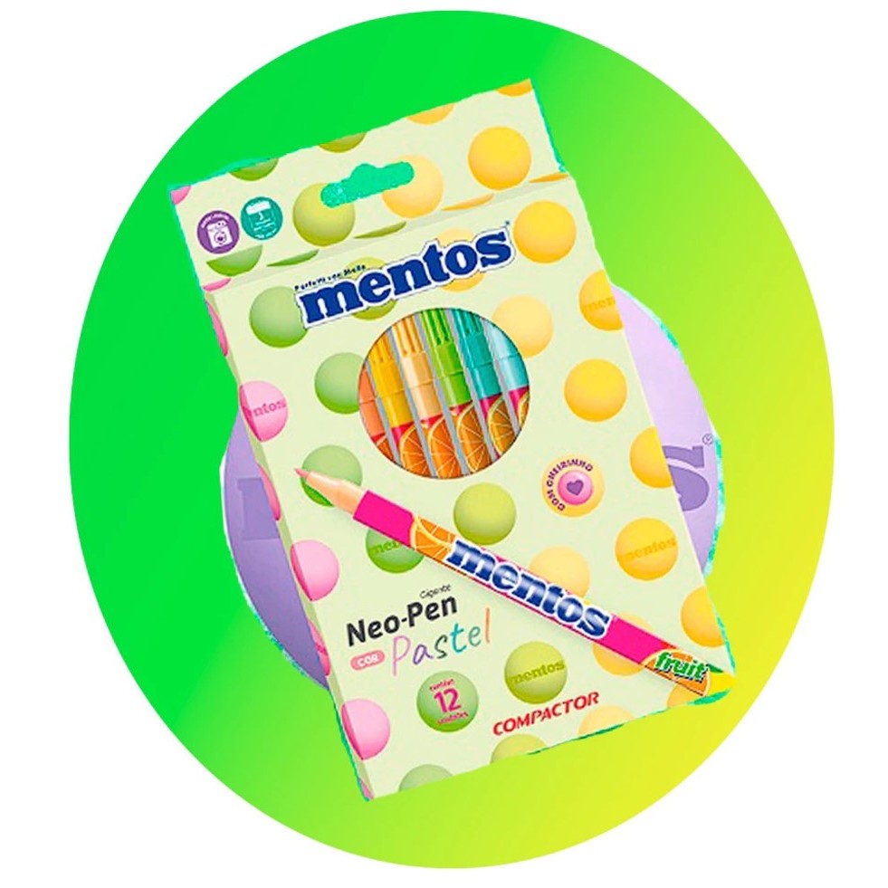 CANETINHA MENTOS / CANETA HIDROGRAFICA MENTOS 12 CORES/NEO-PEN GIGANTE/PASTEL / COMPACTOR / MATERIAL