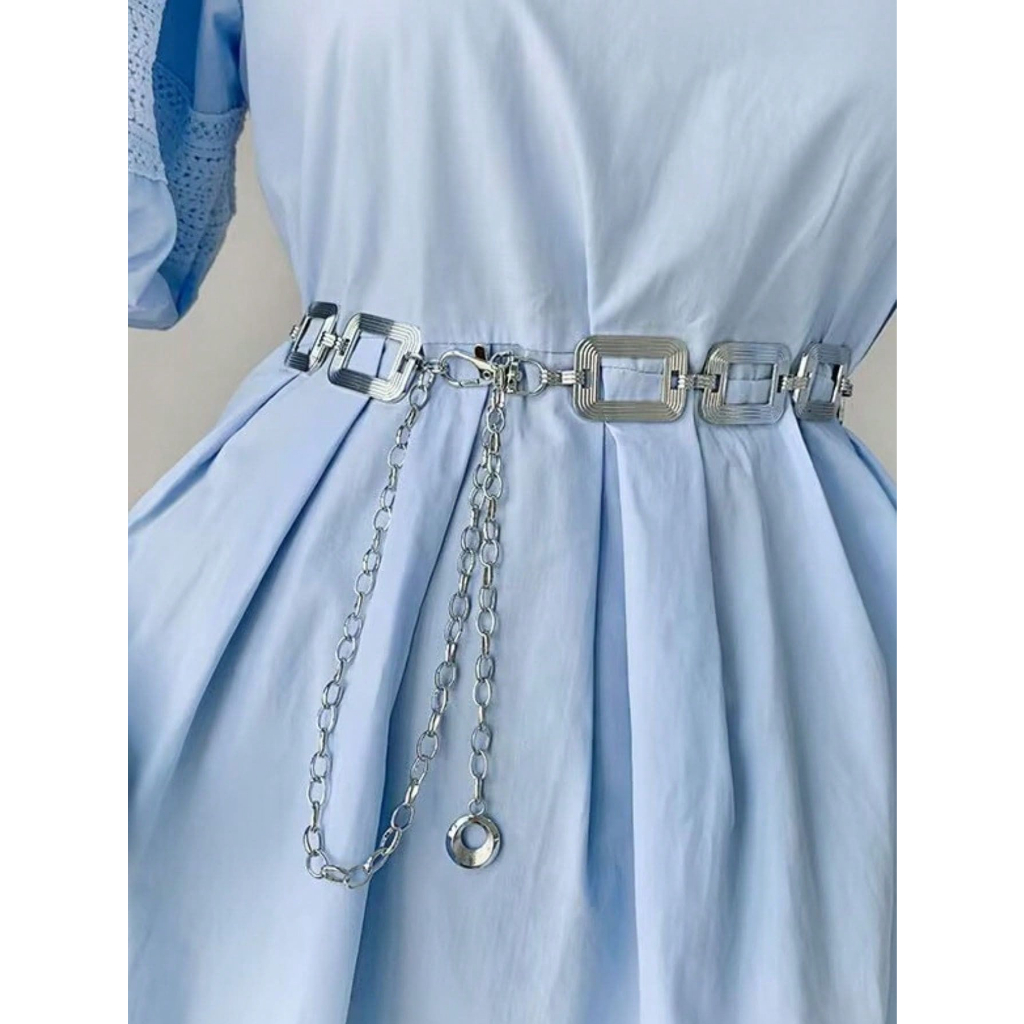 Cinto correia corrente metal quadrada relevo tendência feminina em Oferta na Shopee