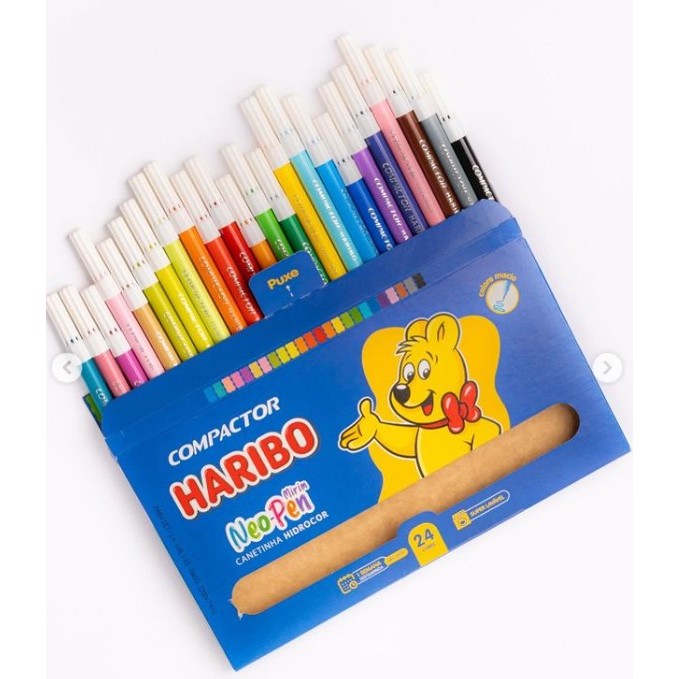 CANETINHA HARIBO / CANETA HIDROGRAFICA HARIBO 24 CORES/NEO-PEN MINI / COMPACTOR / MATERIAL