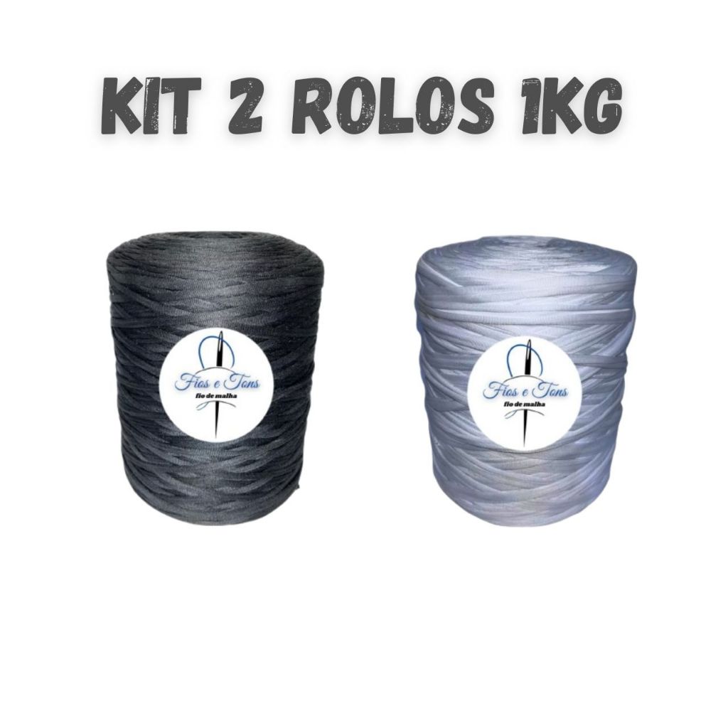 Kit com 2 Rolos de Fio de Malha Preto e Branco – Ideal para Artesanato, Crochê e Decoração