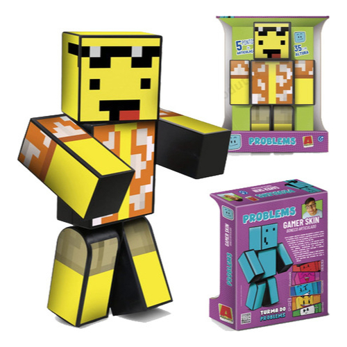 Boneco Mel Original 35cm Grande Minecraft Gamer Youtuber Skins Articulado Brinquedo