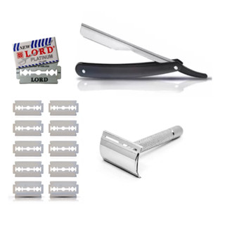 Kit Navalha barbeiro Profissional +Aparelho clássico +10 Lâminas aço inox platinum em Oferta na Shopee