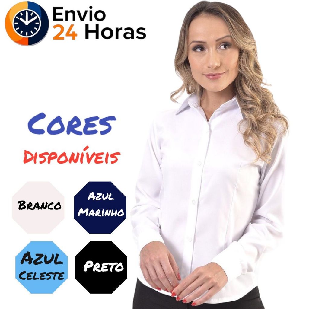 Camisete camisa social feminina manga longa passa fácil