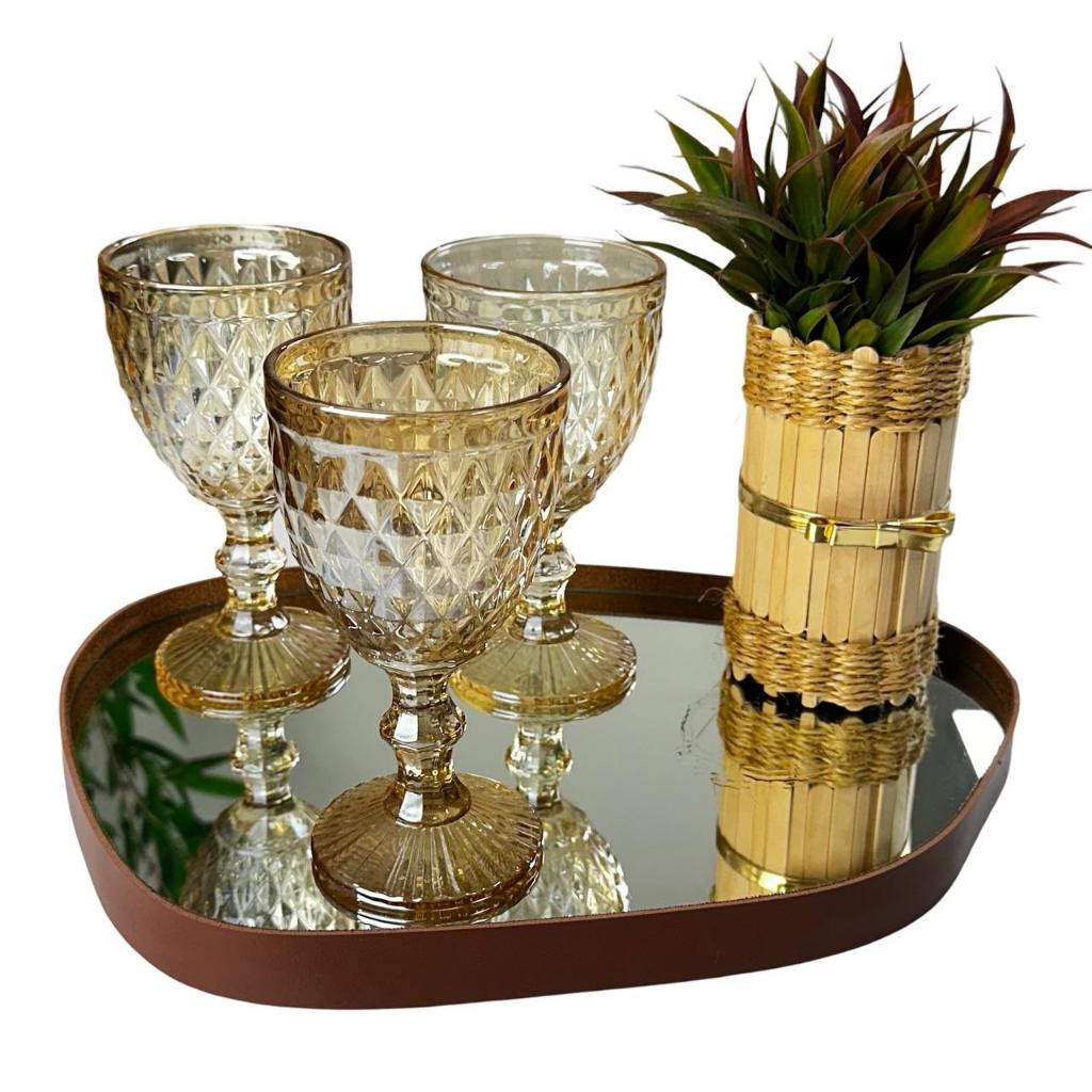 Bandeja Orgânica Espelhada Couro Ecológico Decorativa Modelos Variados Decorativa