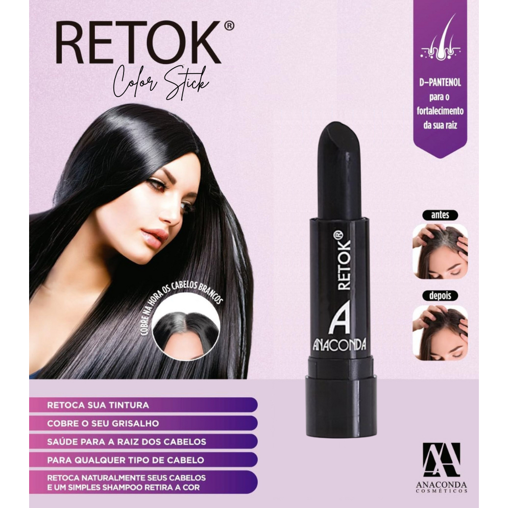 Batom Retoque de Raiz para Cabelo e Barba Preto - Anaconda 3g
