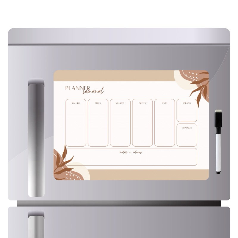 Planner Semanal com imã para geladeira com caneta e apagador