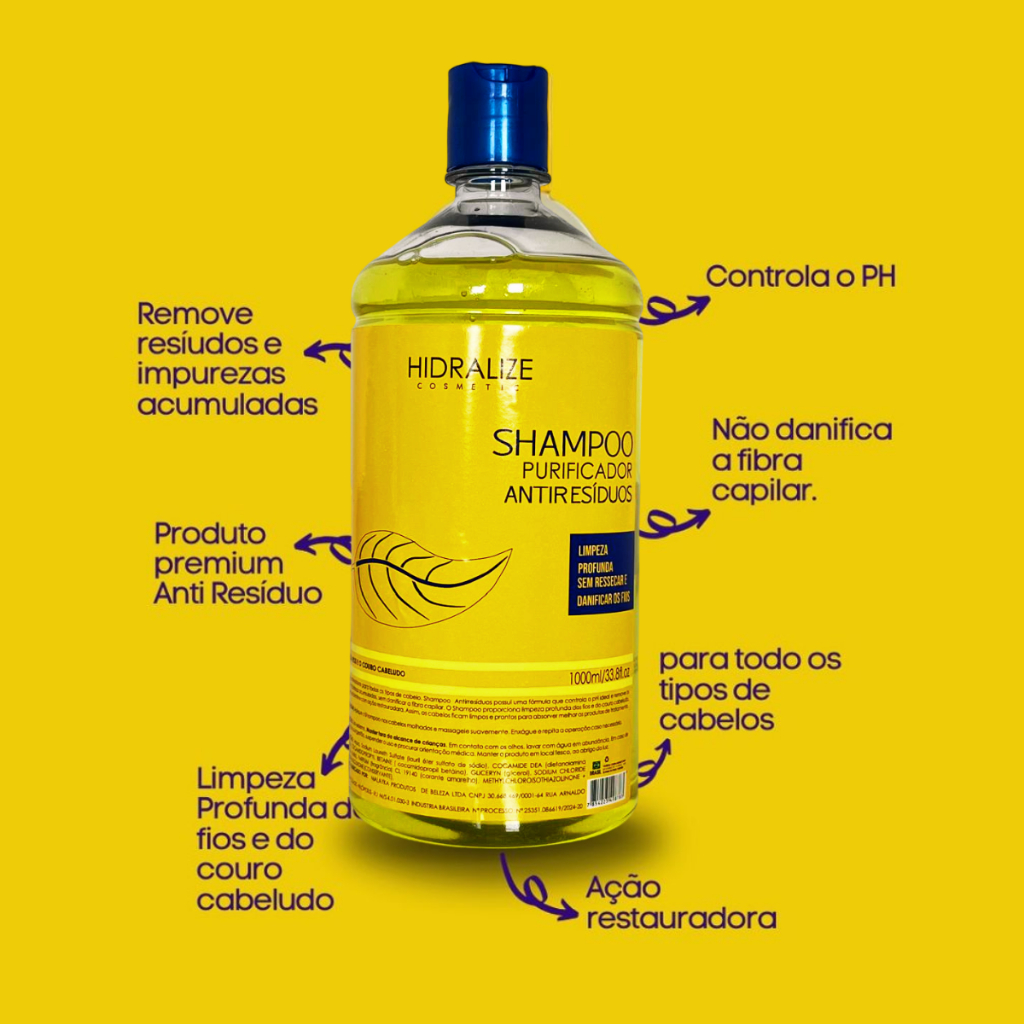 Lisoterapia Shampoo Anti resíduos Hidralise 1 Litro - Limpeza Profunda dos Fios
