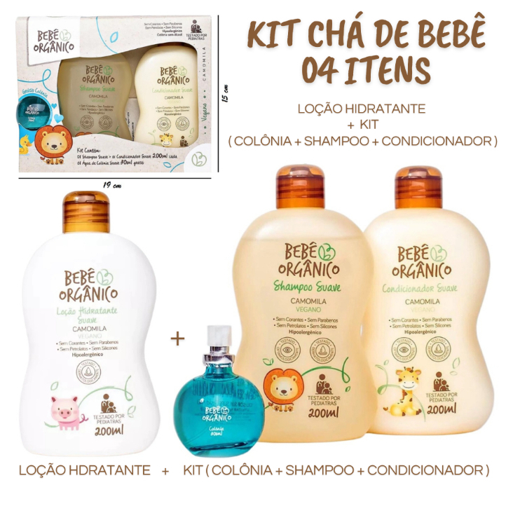 Kit Chá de Bebê - Shampoo Condicionador Colônia sem Álcool  + Loção Hidratante - Cuidado Natural em Oferta na Shopee