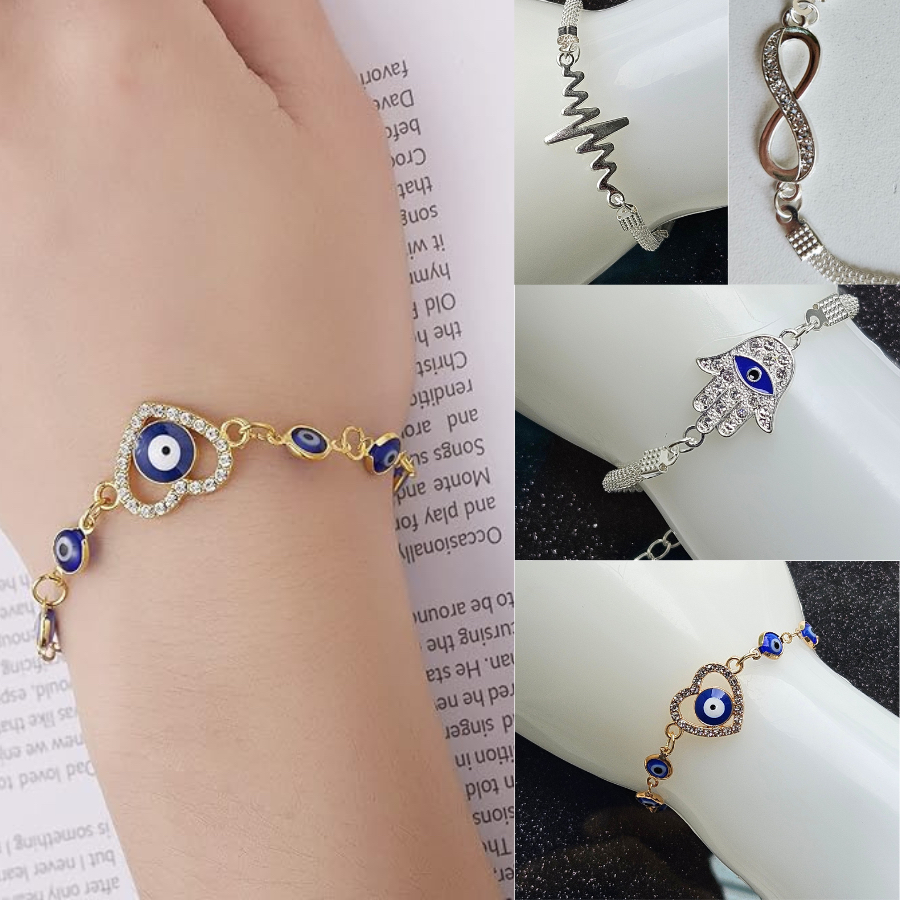 Pulseira de corrente prata infinito unissex, pulseira batimentos cardíacos, pulseira coração dourado,pulseira olho grego