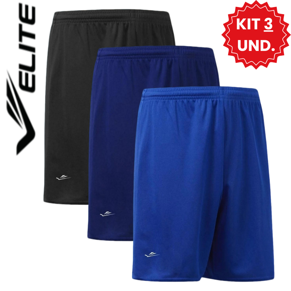 Kit 3 Calção Masculino Elite Jogar Bola Futebol Shorts Basico Treino Academia Praia Corrida