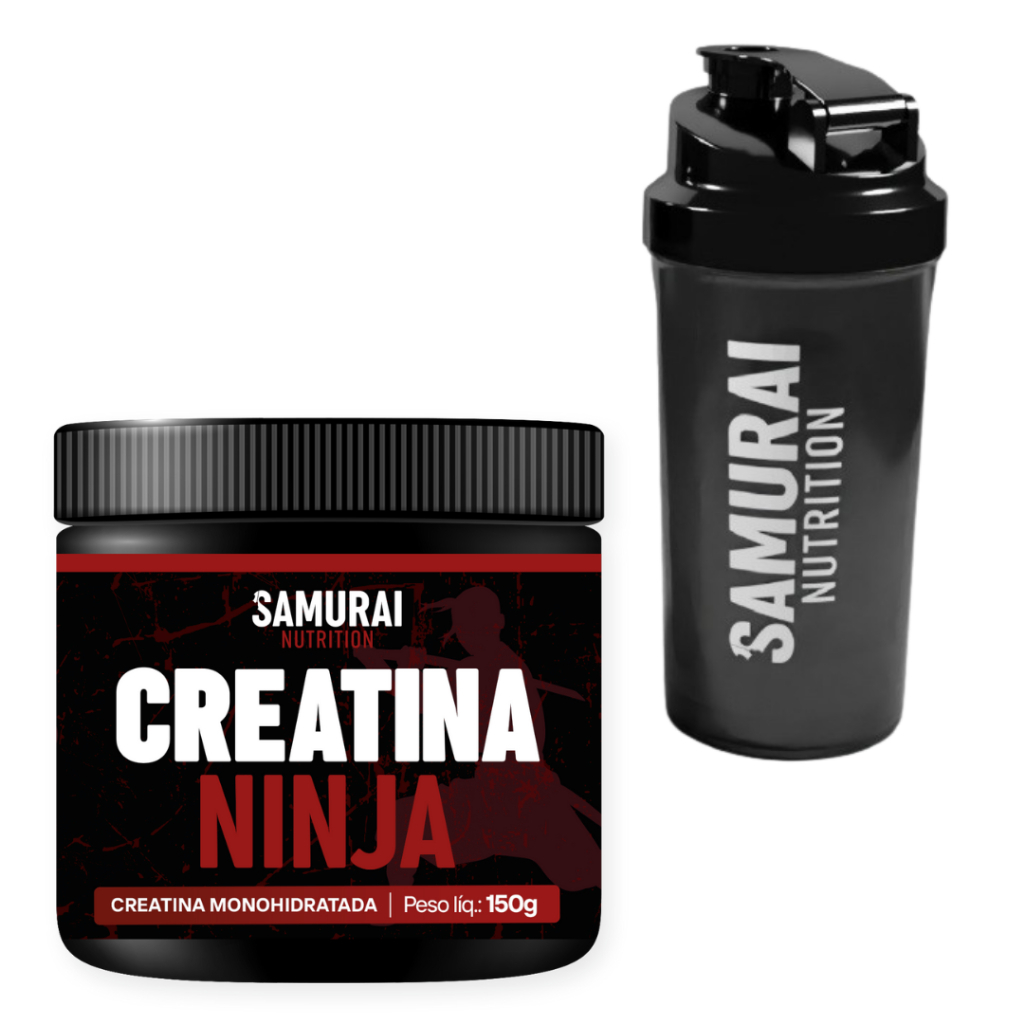 Kit 1x Creatina Monohidratada Ninja + 1x Coqueteleira 600ml Samurai Nutrition em Oferta na Shopee