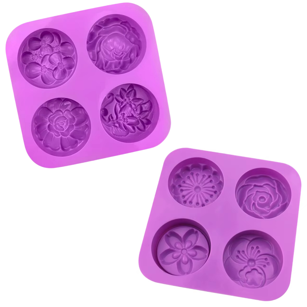 Forma Molde De Silicone Para Fazer Sabonete Flores 70g 60g Formato redondo com 4 Cavidades em Oferta na Shopee