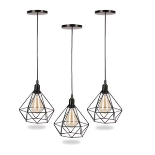 kit 3 Pendente Diamante Luminária Preto cabo 2M em Oferta na Shopee