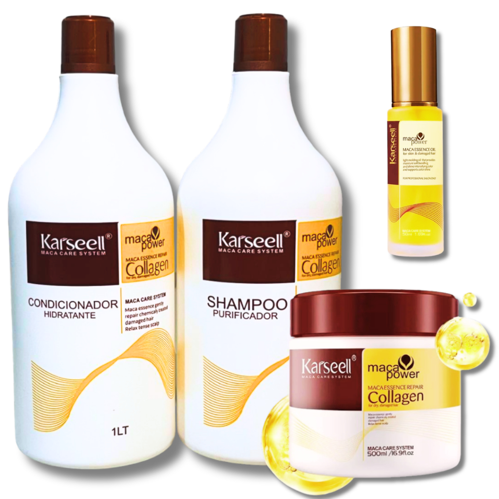 Kit Karseell Colagem Máscara Hidratação Profunda Shampoo Condicionador Óleo 60ml
