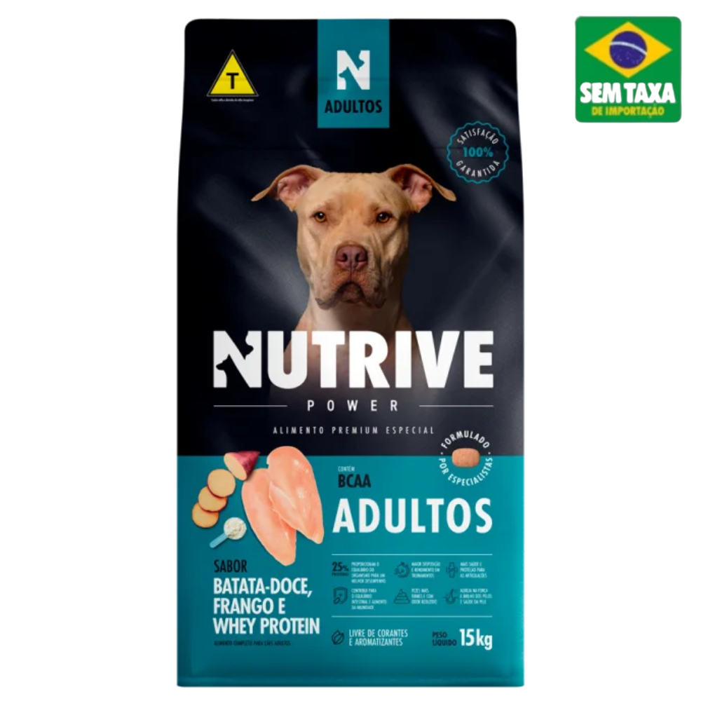 Ração Nutrive Power Cães Adultos 15kg Batata Doce, Frango e Whey Protein