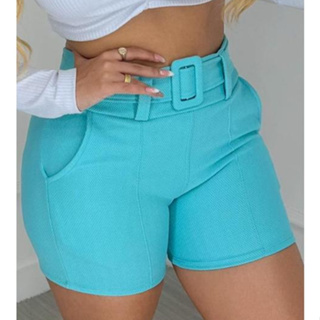 Shorts Feminino Com Cinto Fixo e Bolso em tecido Pop em Oferta na Shopee
