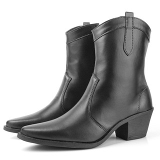 Bota Country Texana Feminina Cano Curto s/ Bordados Preto