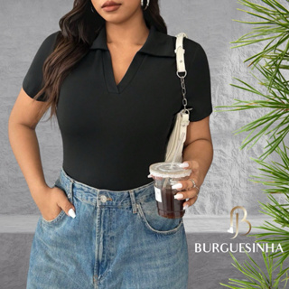 Body Polo Feminino Manga Curta Suplex Duplo Premium Manguinha Decote em Oferta na Shopee