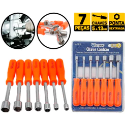 Kit Jogo De Chaves Canhão 7 Peças Várias Medidas Aço Resistente Profissional Aperto Fácil