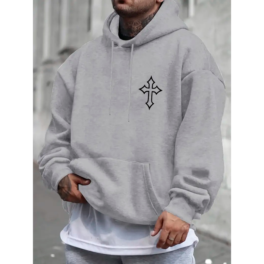 Blusa de Frio Moletom Canguru Com Capuz Cruz Jaqueta Flanelada - Super Macia e Confortável