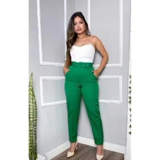 Calça Femenina Alfaiataria Social Com Cinto Cintura Alta