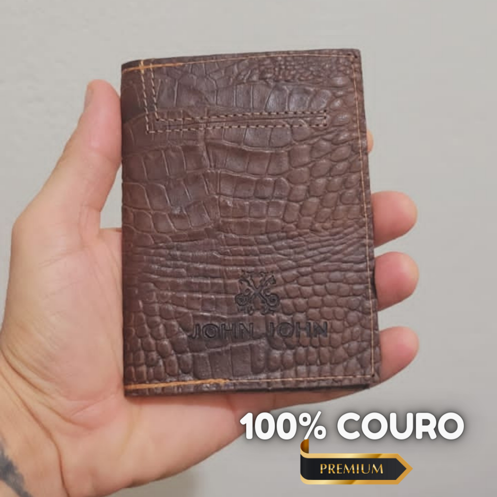 carteira masculina porta cartão 100% couro slin em Oferta na Shopee
