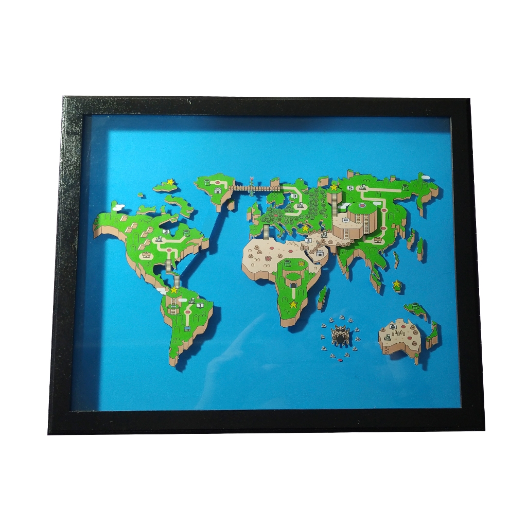 Quadro 3D super mario world Mapa mundi tamanho A3
