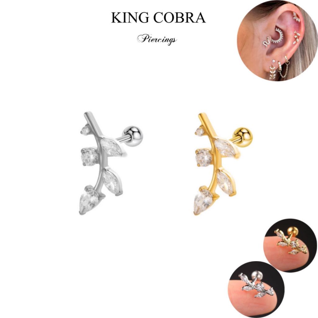Piercing orelha folhas Helix Aço cirurgico inox tragus cartilagem zircão KB503