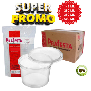 Pote Descartável Redondo com Tampa Transparente PraFesta 145 ML / 250 ML / 350 ML / 500 ML em Oferta na Shopee