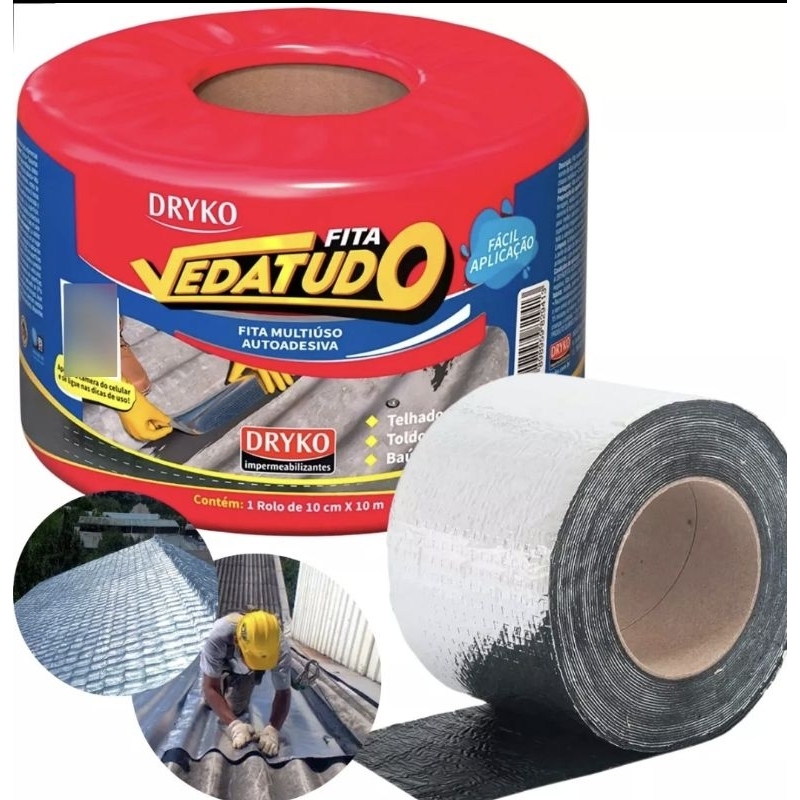 Manta asfáltica  veda tudo reparo em telha 10cm  Adesiva Aluminizada Vedatudo para telhados lajes leve mais pague menos em Oferta na Shopee