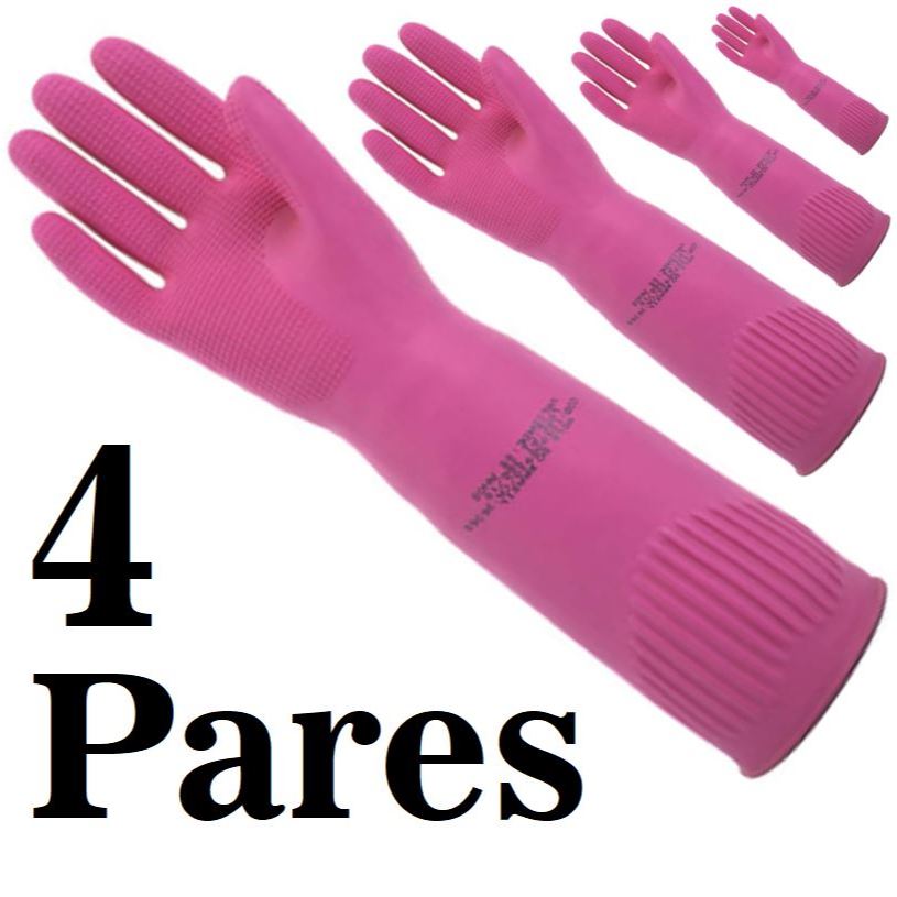 Kit 4 Pares de Luva Ranhurada Rosa Punho Longo Volk CA36368 - Limpeza Doméstica, Industrial, frigorífico, Pets etc