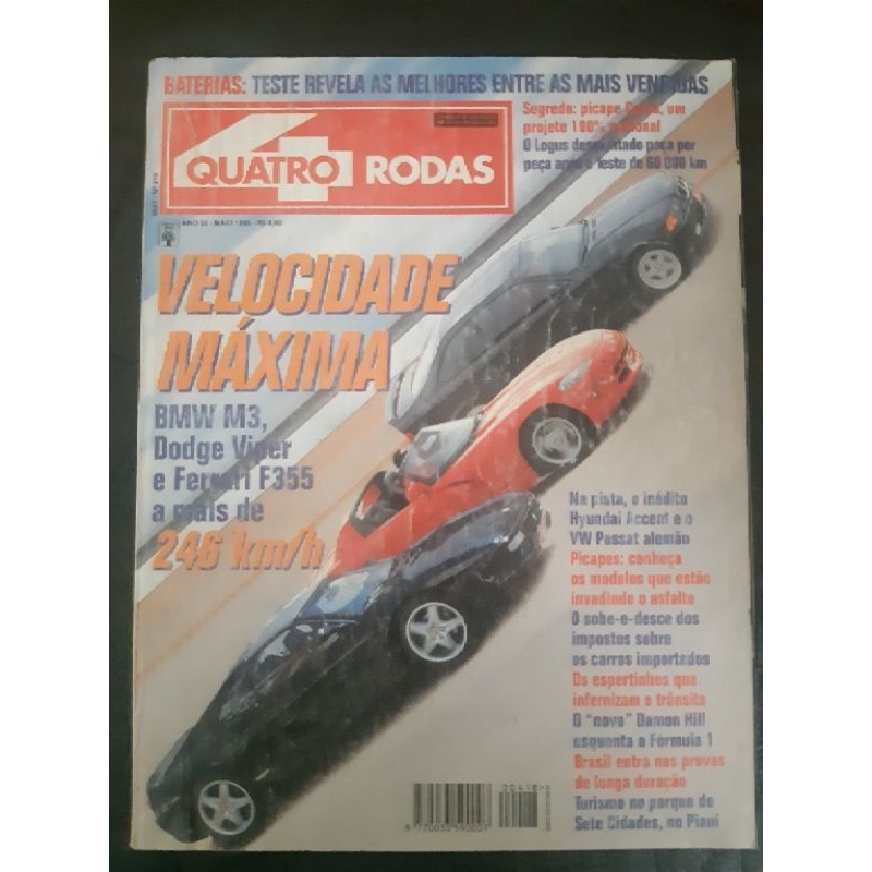 Revista Quatro Rodas MAIO de 1995 Edição n° 418. BMW M3 e M5 x Dodge Viper x Ferrari F355 x Mercedes S 600. Logus CL 1.8