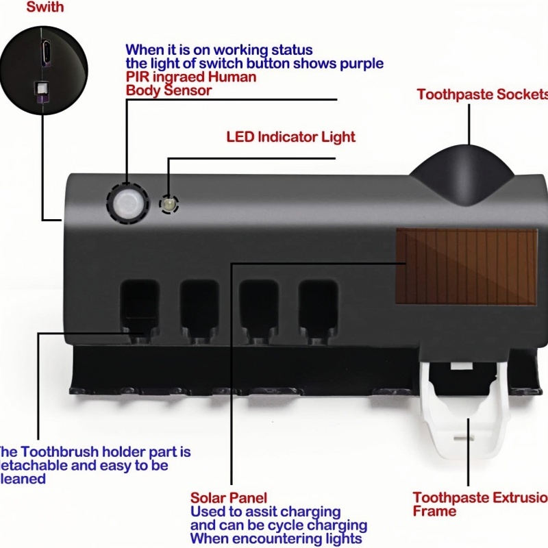 2 Kit Aplicador Pasta De Dente Dispenser Porta Escovas Com Esterilizador Uv Promoção