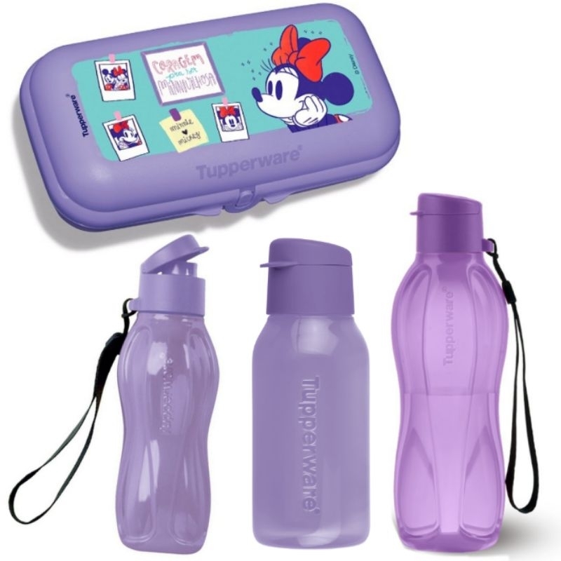KIT GARRAFA ECO TUPPER + TUPPER SNACK GRANDE AUTO CUIDADO MINNIE LILÁS - TUPPERWARE