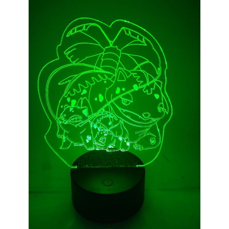 Luminária Abajur Led Bulbasaur Pokémon Evolução RGB 16 cores com controle remoto